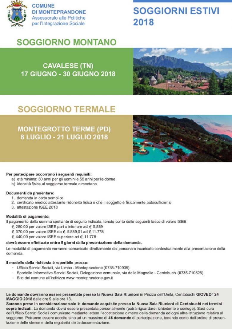 Monteprandone, tornano i soggiorni termali e montani. Ecco come ... Monteprandone, tornano i soggiorni termali e montani. Ecco come ...