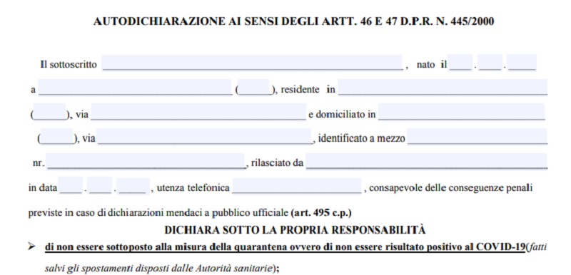 Fase 2, la nuova autocertificazione. Scarica il documento in Pdf